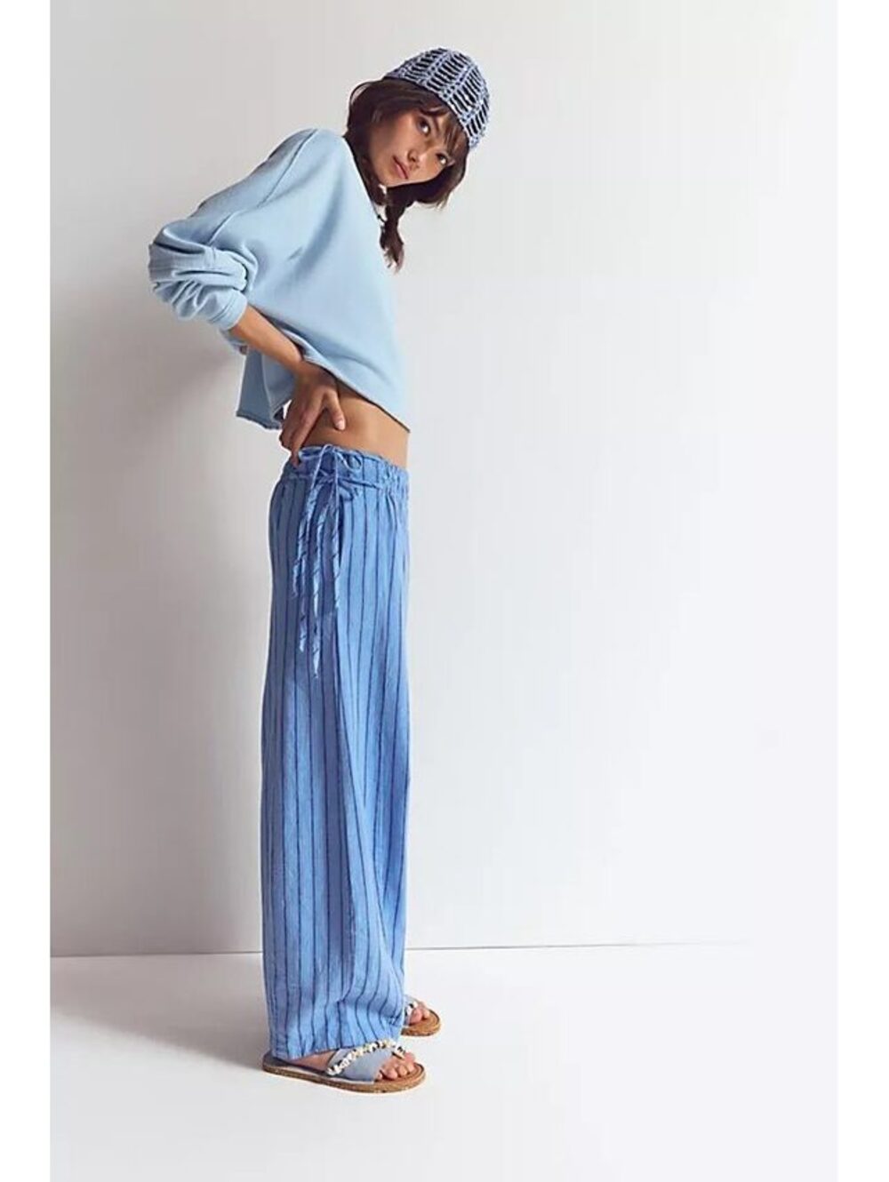 Free People Sun Dazed Cotton-Linen 
Striped Pants • Size Medium